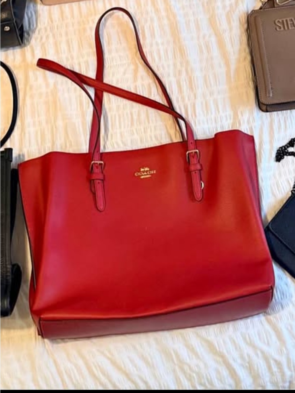 Coach Red Mollie Tote with Gold Logo